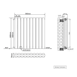 Nes Home Norden 600 x 590mm Horizontal Double Oval Tube Anthracite Designer Radiator