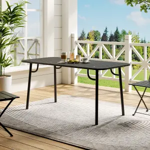 Black 160cm W Outdoor Garden Dining Table with Metal Slatted Top