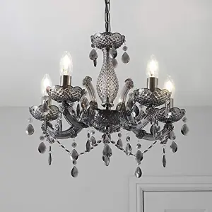 Matteo Chrome Smoked Acrylic 5-Light Pendant Chandelier for Bedroom Living Room