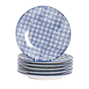 Nicola Spring - Hand-Printed Side Plates - 18cm - Navy - Pack of 6