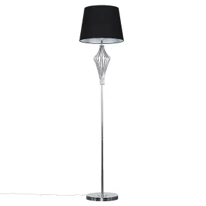 ValueLights Jaspa Modern Polished Chrome Metal Wire Geometric Diamond Design Floor Lamp with Black Tapered Shade