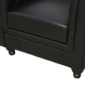 Hertford Chesterfield Faux Leather 1 Seater Sofa In Black