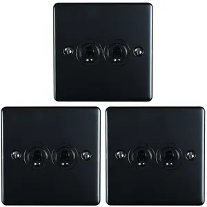 3 PACK 2 Gang Double Retro Toggle Light Switch MATT BLACK 10A 2 Way Plate