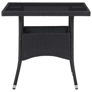 Berkfield Outdoor Dining Table Black Poly Rattan and Glass