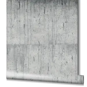 Galerie Air Collection Silver Metallic Aged Concrete Textured Wallpaper Roll