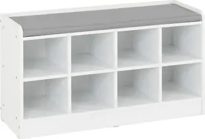 Portland Shoe Bench in White with Steel Grey Fabric Bench Seating