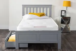 Furniturebox UK Azure Grey Wooden Solid Pine Quality Single Bed Frame (Single Bed Frame Only) - Includes 2 Drawers