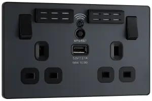 BG Evolve PCDMG22UWRB Matt Grey 2 Gang 13A 1x USB-A 2.1A Socket-Black Insert