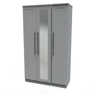 Howard Tall Triple Mirror Wardrobe in Dusk Grey (Ready Assembled)