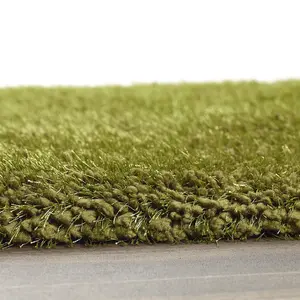 Olive Polyester Plain Handmade Modern Shaggy Easy to Clean Rug for Living Room, Bedroom and Dining Room-133cm X 133cm