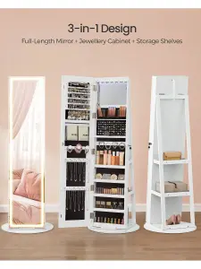 SONGMICS  LED Mirror Jewellery Cabinet Standing, Lockable Jewellery Armoire With Full-Length Mirror And Adjustable LED Lights