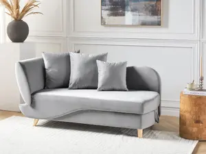 Left Hand Velvet Chaise Lounge with Storage Light Grey MERI II