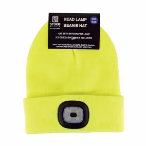 Adults Winter Knit Neon Beanie Hat with LED Yellow