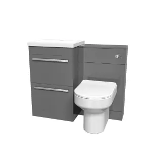 Nes Home 2 Drawers Grey Basin Vanity, WC Unit & Back To Wall Comfort Toilet