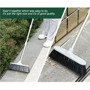 Heavy Duty Stainless Steel Broom with Handle Outdoor Garden Hard Bristle Brush