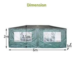 BIRCHTREE 3X6M Outdoor PE Gazebo Patio Shade Canopy Waterproof 6 Pieces Sidewalls Green