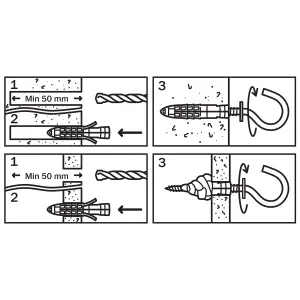 Diall Universal Grey S hook Vine eye with wall plug (Dia)8mm (L)40mm, Pack of 2