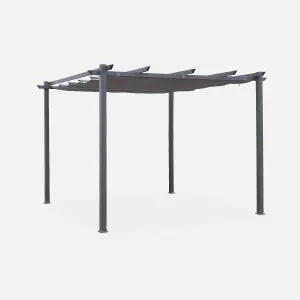 sweeek. 3x3m aluminium pergola with retractable roof Isla Grey 305x298x222 cm