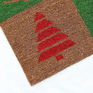 Coco&Coir Door Mat Eco-Friendly Indoor Outdoor Heavy Duty Christmas Theme Xmas Entrance Door Mat 45 x 75 cm CHRISTMAS TREE