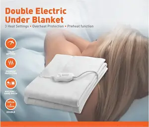 60W 3 Heat Setting Double Electric Blanket - White