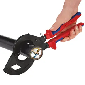 KNIPEX 95 32 320 Cable Cutter (ratchet principle, 3-stage) with multi-component grips black atramentized, 320mm 25882