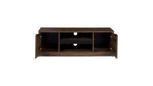 Denver 10 TV Cabinet in Oak Monastery & Black Gloss - Vintage Design - W1350mm x H460mm x D400mm