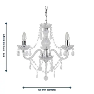 First Choice Lighting Marie Therese Clear Chrome 3 Light Chandelier