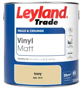 Leyland Trade Vinyl Matt Walls & Ceilings Emulsion Paint Ivory (RAL 1014) 2.5L