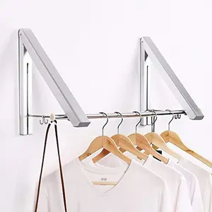 Aluminium Wall Mounted Foldable Folding Clothes Rack - Triangle Hanger - Retractable Clothes Hanging Airer - Indoor Outdoor