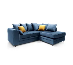 Chicago Velvet Right Facing Corner Sofa in Dark Blue