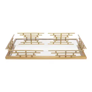 Green Decore PYRO Rectangular Modern Brass Iron Tray 36 x 21 CM