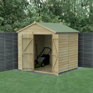 Forest Garden Beckwood Shiplap 7x7 ft Apex Natural timber Wooden Pressure treated 2 door Shed with floor (Base included) - Assembly service included