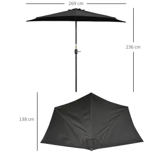 Outsunny 2.7m Metal Frame Garden Furniture Parasol Half Round Umbrella