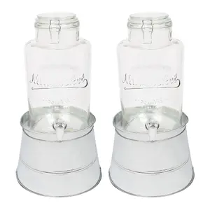 Rink Drink Glass Drinks Dispensers with Tap & Silver Bucket Stand - 6.5L - Pack of 2