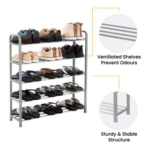 5 Tier Shoe Rack Storage Organiser Lightweight Space Saving Metal Shelves