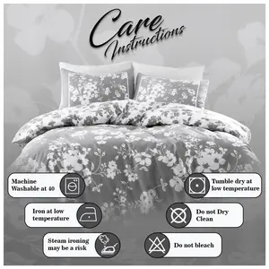 Mancuso Cotton Blend Floral Duvet Cover Set with Pillowcases Gray / Single