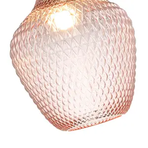 Modern Designer Soft Blush Pink Curvy Diamond Etched Glass Pendant Lamp Shade