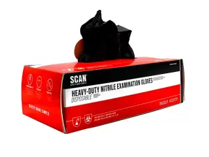 Scan Heavy-Duty Black Nitrile Disposable Gloves - Large Size Box of 100 for Maximum Protection