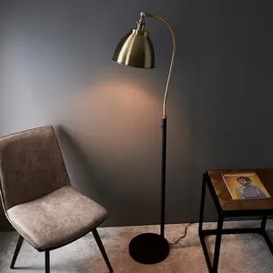 Luminosa Franklin Task Floor Lamp, Antique Brass Plate, Matt Black Paint