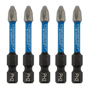 Draper Expert Cross Slot/PH Type Impact Screwdriver Bits, No.2 x 50mm, 1/4" Hex (Pack of 5) 05499