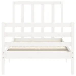 Berkfield Bed Frame with Headboard White Single Solid Wood