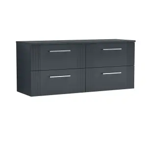 Retro 4 Drawer Wall Hung Vanity Unit with Colour Coordinating Worktop - 1200mm - Satin Soft Black - Balterley