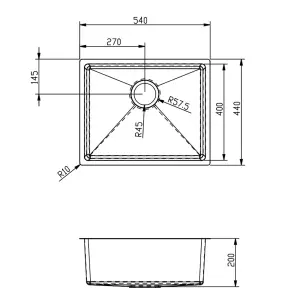 Liquida EL540BS 1.0 Bowl Brushed Steel Undermount Kitchen Sink With Waste