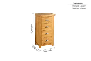 Birlea Woburn 4 Drawer Narrow Chest Oak