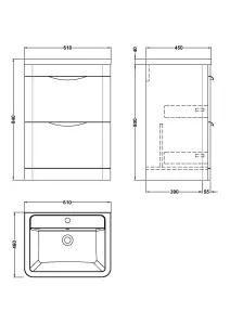 Floor Standing 2 Drawer Vanity Unit with Ceramic Basin - 600mm - Gloss White