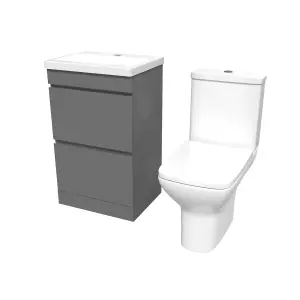 Nes Home 500mm Steel Grey 2 Drawers Basin Vanity & Close Coupled Toilet Set