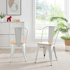 Furniturebox Set of 2 White Colton Tolix Style Stackable Industrial Metal Dining Chair With Pine Seat