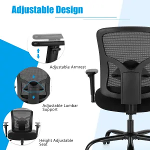 COSTWAY 180kg Big and Tall Mesh Office Chair with Lumbar Support