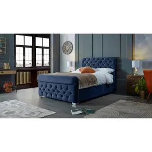 Veneta Plush Velvet Blue Bed Frame