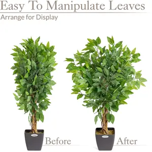 Artificial Ficus Tree Realistic Faux House Plant Decoration in Pot 3ft